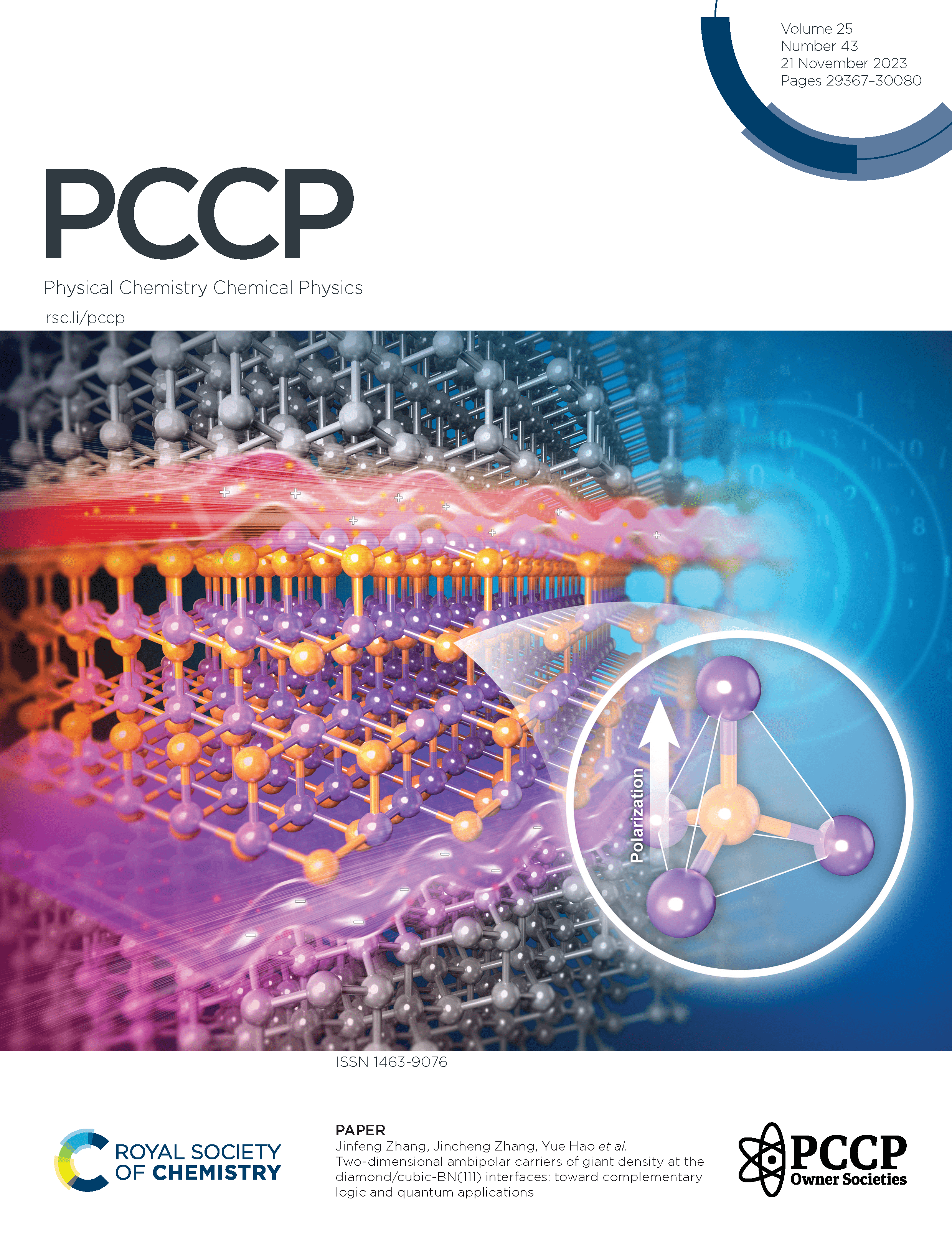 LetPub Journal Cover Art Design - Two-dimensional ambipolar carriers of giant density at the diamond/cubic-BN(111) interfaces: toward complementary logic and quantum applications